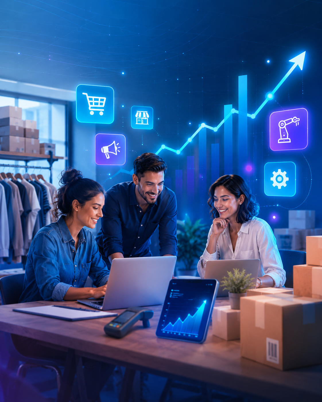 Equipo de una PyME utilizando herramientas digitales para crecer