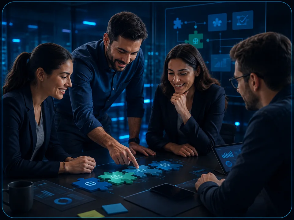 Equipo diseñando una solución digital personalizada para un negocio